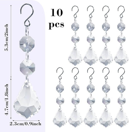 10pcs Crystal Sun Catcher, 38mm Clear Maple Leaf Crystal Chandelier Prism Pendant Parts, 50mm Suncatchers Hanging Crystals Beads for Chandelier Christmas Tree Decoration (Clear Maple Leaf)