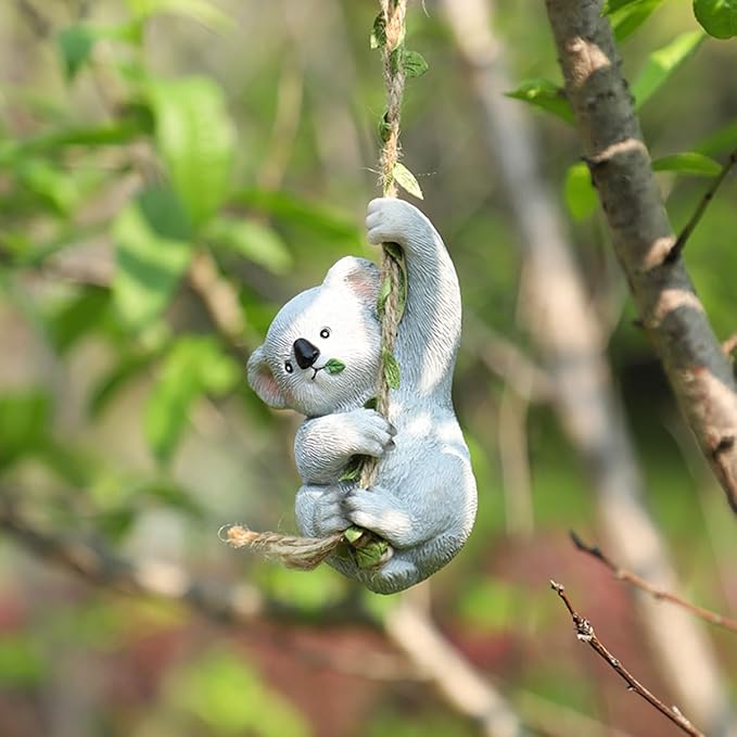 Hanging Animal Garden Statue Outdoor Tree Hugger, Resin Climbing on Vine Figurine Wall Art Sculpture for Patio Lawn Yard Ornaments (Koala)