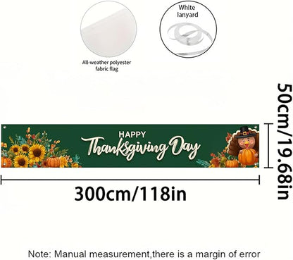 BlissYard Thanksgiving Banner Happy Thanksgiving Day Backdrop Sunflowers Pumpkins Turkey 118x20 inches Autumn Harvest Decor Party Supplies Wall Hanging Banner Photo Backdrop Decor