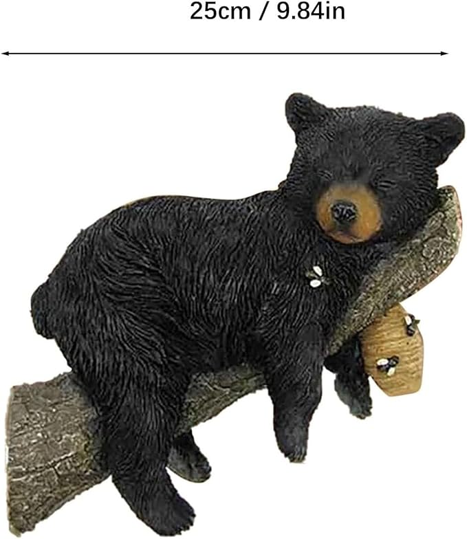Black Bear Cub & Tree Faces Outdoor Decor - Statue with Stump Sculpture, Garden Peeker Tree Hugger Art for Outdoor Garden Decoration