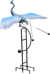 Red Carpet Studios Garden Art Balance Rocker Metal Garden Stake Yard Décor, Jumbo 88” Tall, Blue Heron Feather Weathered Finish