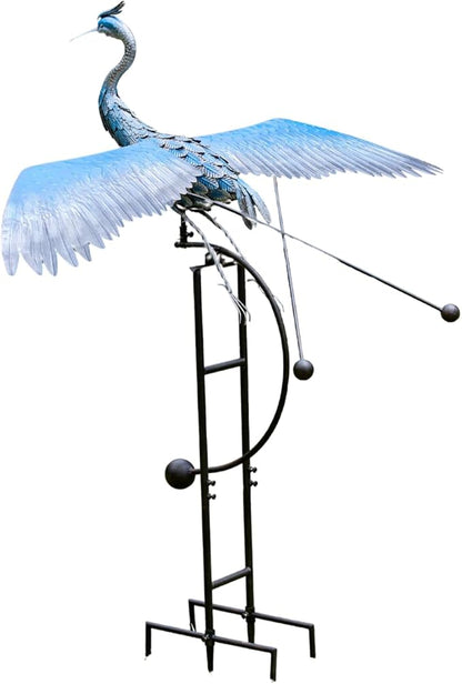 Red Carpet Studios Garden Art Balance Rocker Metal Garden Stake Yard Décor, Jumbo 88” Tall, Blue Heron Feather Weathered Finish