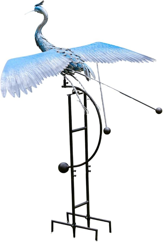 Red Carpet Studios Garden Art Balance Rocker Metal Garden Stake Yard Décor, Jumbo 88” Tall, Blue Heron Feather Weathered Finish