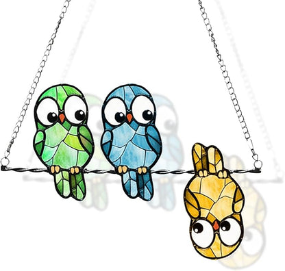 Stained Glass Window Hanging Multicolor Owls Ornaments - Handmade Stained Glass Suncatchers Hanging Outdoor Garden Decor - Decoration for Home Garden Christmas Party Wedding Housewarming Gifts
