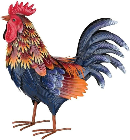 Regal Art & Gift Handcrafted Metal Rooster Statue, Weather-Resistant Farmhouse Yard Art, Indoor/Outdoor Garden Sculpture, Detailed Feather Design, Decorative Bird for Home & Garden, Arroyo, 16" Height