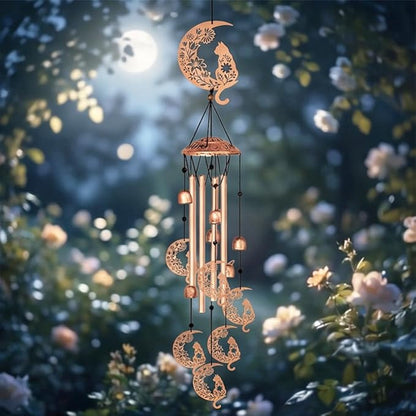 Wind Chimes for Outside, Cat Moon Aluminum Tube Windchime Melodious Melodic for Porch Patio Garden Decor, Unique Metal Memorial Wind Chimes Housewarming Gifts for Friends and Family