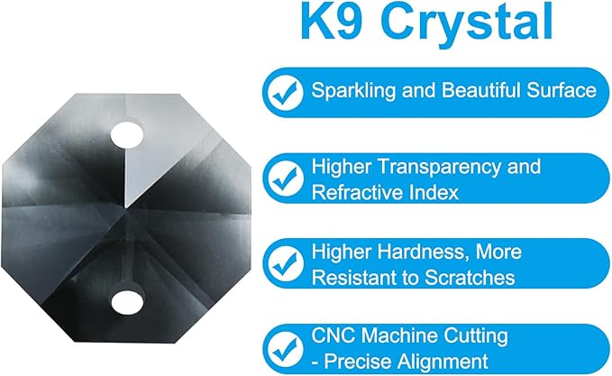 PATIKIL K9 Crystal Octagon Beads 2 Holes Pendants, 60 Pack 14mm Chandelier Prisms Parts Ornaments Hanging Beads for DIY Arts Crafts Decoration, Light Black