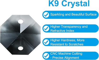 PATIKIL K9 Crystal Octagon Beads 2 Holes Pendants, 60 Pack 14mm Chandelier Prisms Parts Ornaments Hanging Beads for DIY Arts Crafts Decoration, Light Black