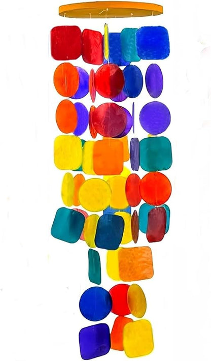 Bellaa Handmade Wind Chimes Outdoor, Musical, Garden Decorations, Beach, Ocean, Breeze, Gifts for Mom, Outside Windchimes, 63pcs, Capiz, Shells, Sea, Glass, Wood 1 Rainbow