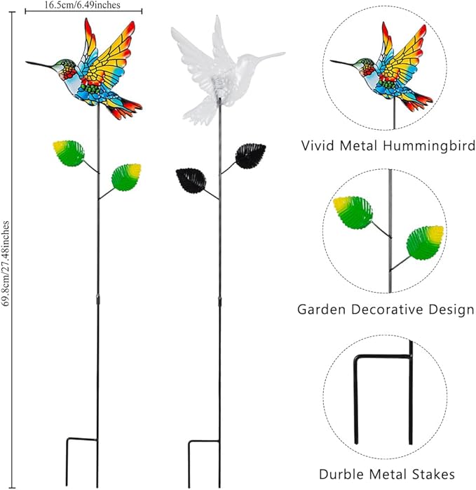 Decorative Garden Stakes,4 Pack Hummingbird Garden Decor for Outside,Metal Yard Art Spring Decor for Outdoor Porch Lawn Pathway