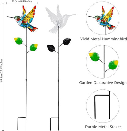 Decorative Garden Stakes,4 Pack Hummingbird Garden Decor for Outside,Metal Yard Art Spring Decor for Outdoor Porch Lawn Pathway