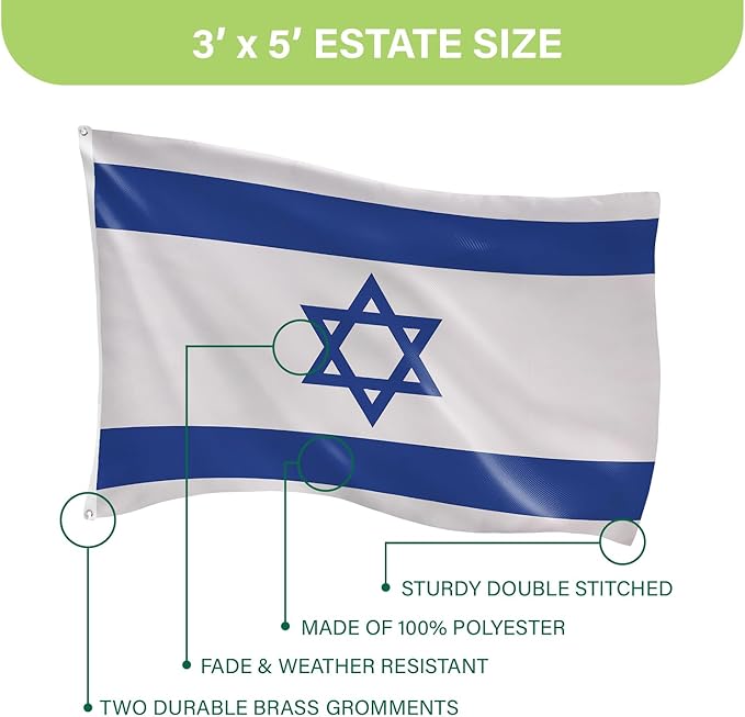 Evergreen Israel Flag 3x5 Outdoor Double Sided, National Flags for Outside with Grommets, Israeli 3-Ply Banners for Garden Patio, Indoor Wall Decor for Room, Works with Standard Estate Flag Poles