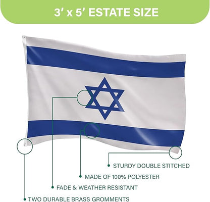 Evergreen Israel Flag 3x5 Outdoor Double Sided, National Flags for Outside with Grommets, Israeli 3-Ply Banners for Garden Patio, Indoor Wall Decor for Room, Works with Standard Estate Flag Poles