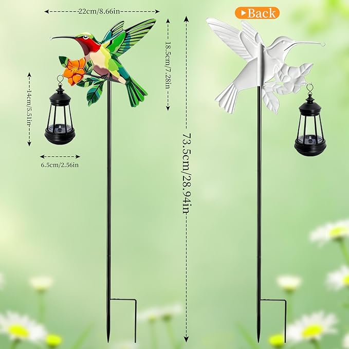 2 Pack Solar Lights Outdoor Waterproof Hummingbird Decorative, 29in Metal Hummingbird Garden Stakes with Solar Lanterns for Yard Art Outside Patio Porch Lawn, Gifts for Women Mom Grandma Mother's Day