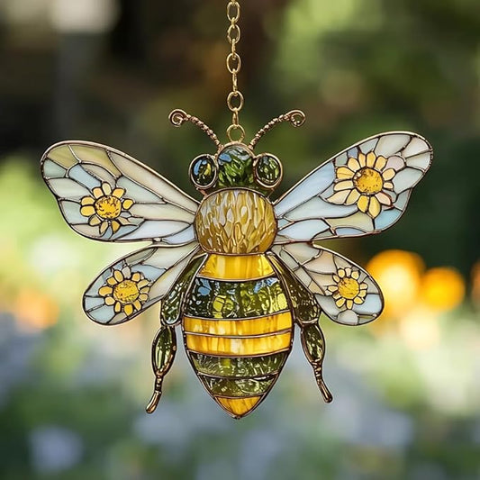 Daisy Bee Acrylic Suncatcher, Boho Suncatchers for Window Hanging Ornament, Honey Stained Glass Effect Art Garden Decor for Bee Lover, Gifts for Mother's Day, Mom, Grandma, Wife, Women, Nana