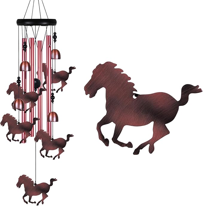 Outdoor Horse Wind Chimes Indoor Decor - Hand-Made Mobile Romantic Windcatcher, Horse Chimes, 28" Horse Wind Chimes for Home, Balcony, Tree, Patio, Garden Decoration, Gift for Mom(4 Tubes, 5 Horses)