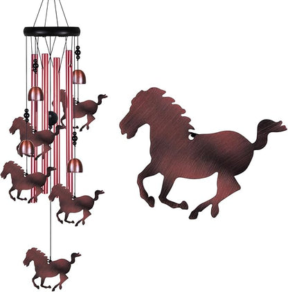 Outdoor Horse Wind Chimes Indoor Decor - Hand-Made Mobile Romantic Windcatcher, Horse Chimes, 28" Horse Wind Chimes for Home, Balcony, Tree, Patio, Garden Decoration, Gift for Mom(4 Tubes, 5 Horses)