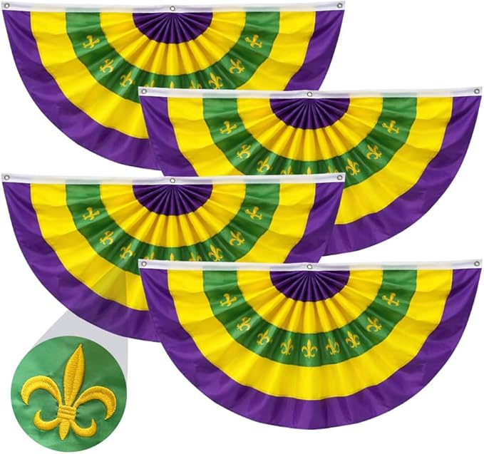 4Pack Graduation Decorations & Mardi Gras 2x4Ft Bunting Flag Purple Green Gold Bunting Banner Party Decor for Fence Porch Outdoor, Class of 2026 Graduation Party Supplies