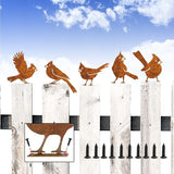 5PCS Rusty Metal Birds Decoration, Outdoor Fence Yard Decor, Metal Bird Art, Fence Decorations Outdoor, Rustic Garden Decor, Garden Sculptures Statues, Lawn Ornaments (Cardinal)
