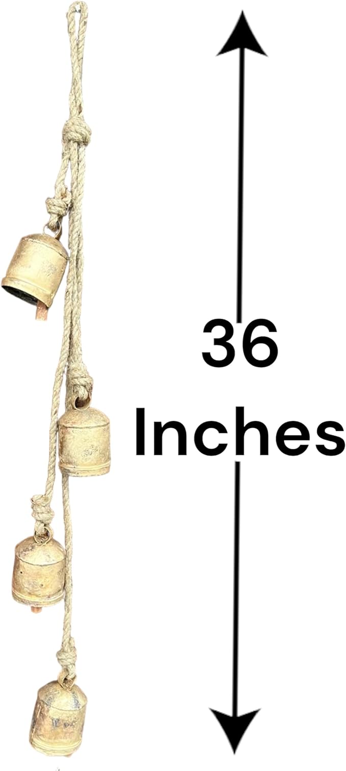 Mango Gifts Vintage Rustic Cow Bells Hanging Chimes with Jute Rope, Tranquil Wind Chimes for Garden Outdoor and Patio, Country Style Boho Theme Home Decor (MGT23)