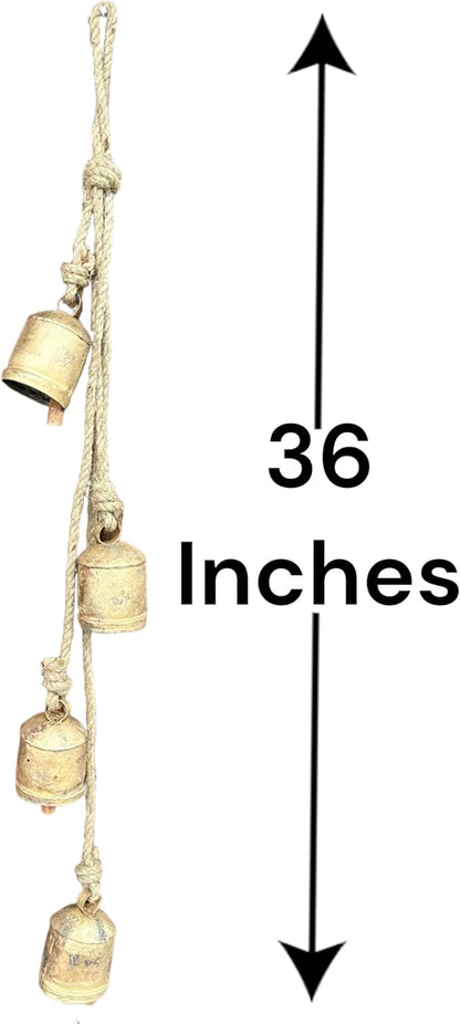 Mango Gifts Vintage Rustic Cow Bells Hanging Chimes with Jute Rope, Tranquil Wind Chimes for Garden Outdoor and Patio, Country Style Boho Theme Home Decor (MGT23)