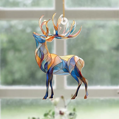 Stained Glass Deer Christmas Ornament 2025 – Reindeer Tree Decoration, Acrylic Suncatcher Window Hanging, Holiday Home Décor & Gift for Wildlife Lovers(Sun-06)