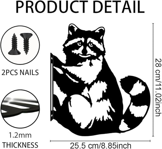 WADORN Metal Raccoon Garden Fence Decor, Raccoon Silhouette Decorative Farmhouse Statue Backard Wall Decor Cute Animal Yard Art Garden Stake for Garden Yard Patio Park Home Outdoor Decorations