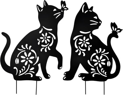 MrMrKura 2 Pack Metal Cat Stakes Garden Decor Stakes Black Cat Silhouette Statue for Outside Decorative Ornaments for Outdoor Garden Home Patio Yard Decoration