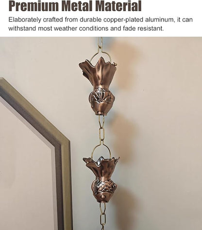 Copper Fish Rain Chain, Outdoor Ornament Gutter Chain Downspout, Divert Water Rain Catcher Chains for Garden, Hanging Rain Bells Set,2.6m (8.5ft)