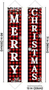 Ivenf Christmas Decorations Outdoor Yard Front Porch Sign Set, Red Black Buffalo Plaid Door Banner, Hanging Merry Christmas Decorations for Home, Indoor Outdoor Xmas Decor Wall Front Door Yard Garage
