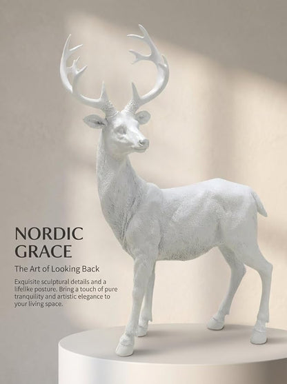 XTAPAN Resin 19.68 Inch Height Standing Deer Statue Animals Sculpture Garden Art Decor Yard Ornament Lawn Garden Outdoor Patio Decoration Figurine White