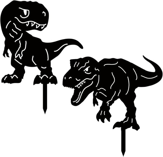 CREATCABIN 2Pcs 2Styles Dinosaur Metal Garden Stakes Dinosaur Garden Decor Art Black Dinosaur Silhouette Statues Garden Decorative Ground Insert Lawn Ornaments for Outside Outdoor Dinosaur Lover Gifts
