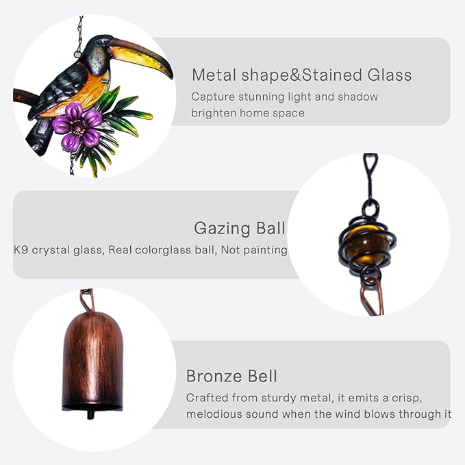 Bird Wind Chimes,Small Wind Chime for Outside,Mini Wind Bell,Toucan Outdoor Hanging Decor