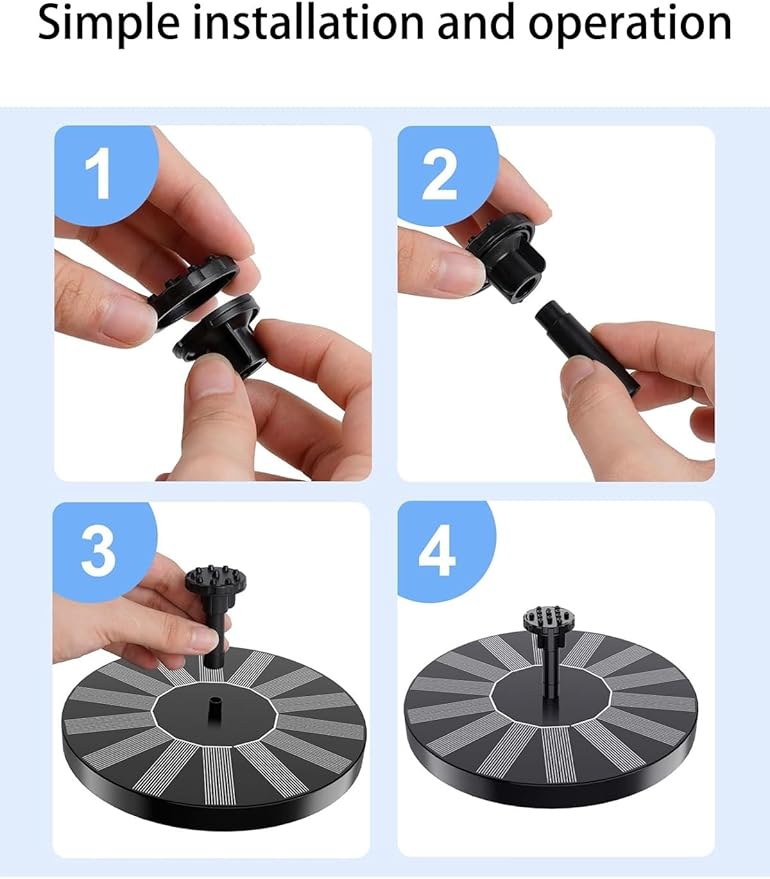 Solar Bath Fountain with 6 Nozzles 1.4w Upgraded Powered Floating Water Pump Free Standing Submersible for Bird Garden Pond Pool Lawn Fish Tank Outdoor Use