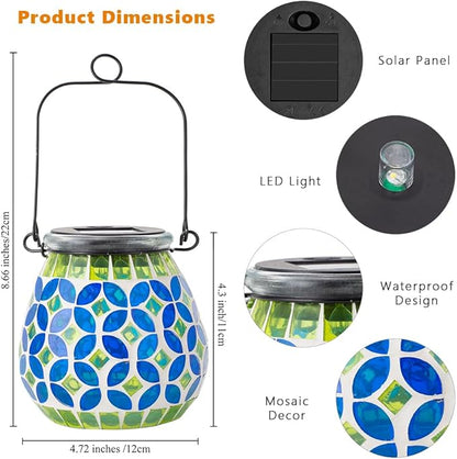 Starsoul 2 Pack Solar Lanterns Outdoor Waterproof, Gorgeous Mosaic Solar Lantern Outdoor Garden Decor, Solar Hanging Lights for Outside Patio Yard