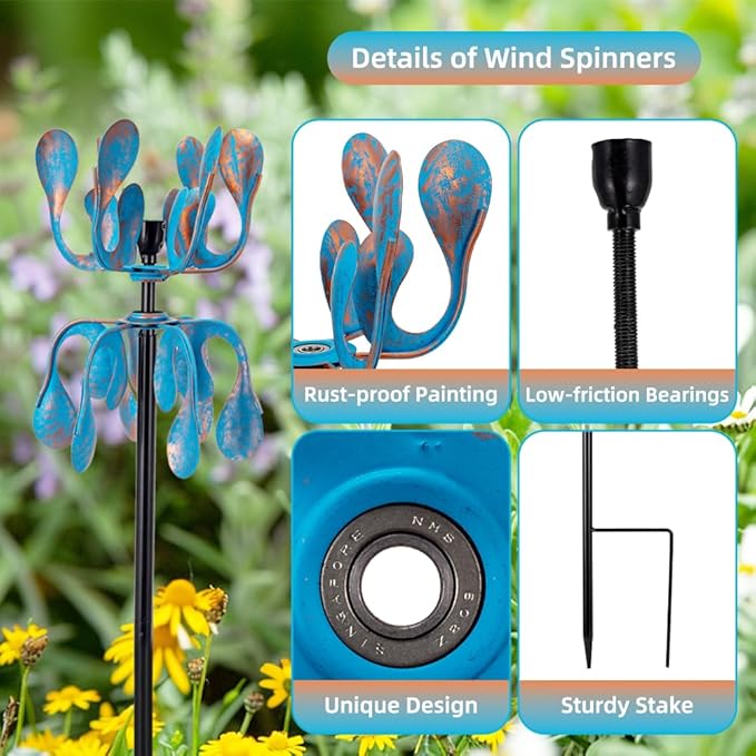 Wind Spinners Outdoor Metal Wind Spinner with Stakes,360 Degrees Rotating Kinetic Wind Sculptures & Spinners for Garden Lawn Backyard Patio Decor