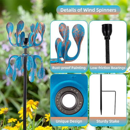 Wind Spinners Outdoor Metal Wind Spinner with Stakes,360 Degrees Rotating Kinetic Wind Sculptures & Spinners for Garden Lawn Backyard Patio Decor