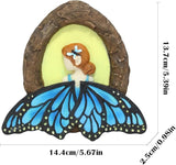 Fairy Out The Window Tree Hugger Garden Statue, Glow in The Dark Resin Fairy Figurine Wall Art Sculpture Outdoor Tree Faces Decor for Patio Lawn Yard Ornaments (Blue)