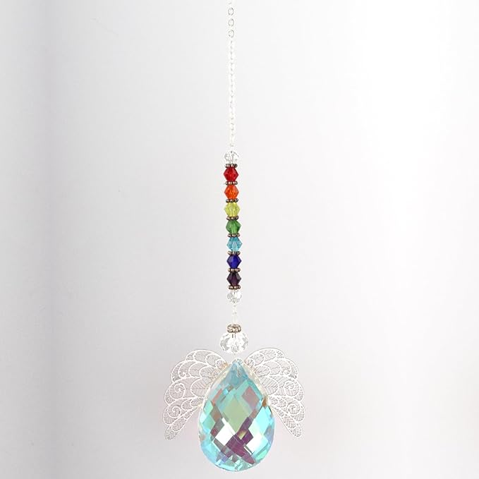 Rainbow Crystal Suncatcher,Angel Suncatcher with Large Wings in The Drop Shape,Guardian Angel for Car