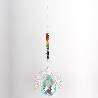 Rainbow Crystal Suncatcher,Angel Suncatcher with Large Wings in The Drop Shape,Guardian Angel for Car