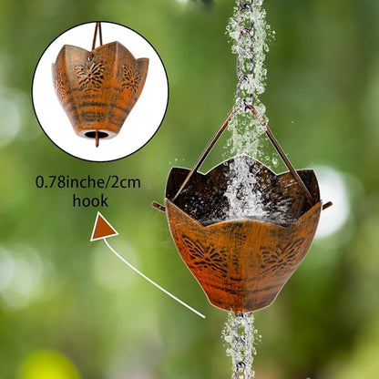 9.2FT Rain Chain for Outside, Rain Chain with 12 Butterfly Cups Adjustable Rain Chains for Gutters, Eaves, Drainage, Replacement for Downpout