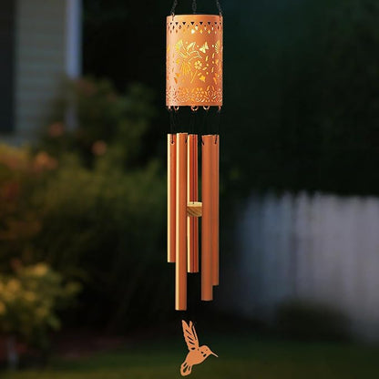 Solar Hummingbird Wind Chimes for Outside Garden Wind Chime with Metal Silhouette, Decor for Patio, Yard, Balcony, for Women Men Festivals/Birthday/Christmas