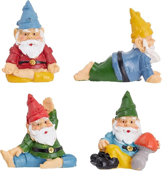 Juvale 4 Pieces Mini Garden Gnomes, Outdoor Statue Set in Funny Poses for Yoga Gifts, Plant Pots Decor (2 in)