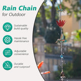 Rain Chain for Outside, 12Ft Rain Gutter Chains with 8 Lotus Cups & Hummingbirds Decor, Adjustable Rain Catcher Chain for Eaves Drainage, Replacement for Downspout