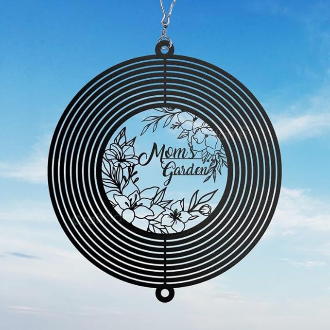 Personalized Mom’s Garden Metal Wind Spinner, Custom Hanging Ornament for Outdoor Display, Kinetic Yard Art, Unique Gift for Mom (Mom’s Garden Wind Spinner)