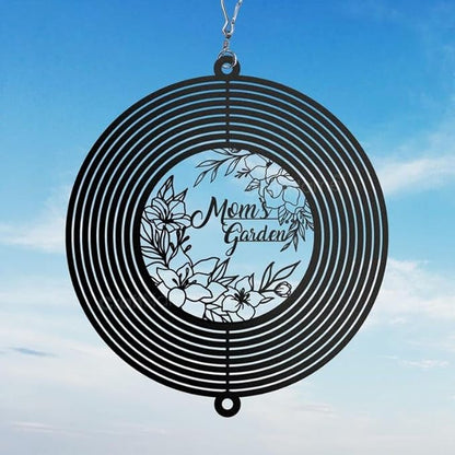 Personalized Mom’s Garden Metal Wind Spinner, Custom Hanging Ornament for Outdoor Display, Kinetic Yard Art, Unique Gift for Mom (Mom’s Garden Wind Spinner)