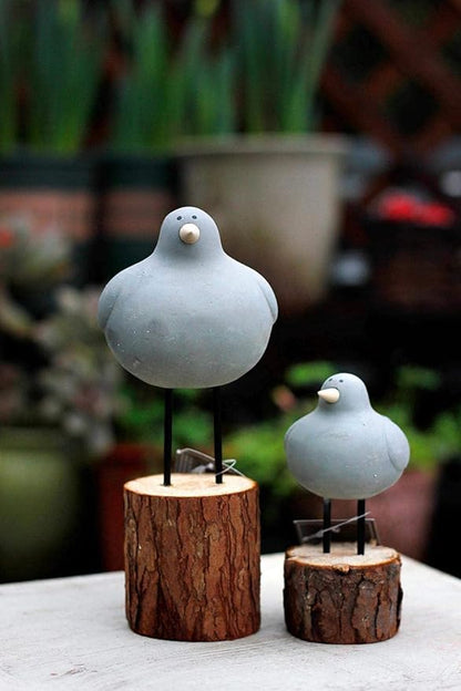 Sculpture Tabletop Statue Garden Sculpture Outdoor Garden Animal Statue 2 Pieces Resin Gray Chubby Bird Figurine Garden Decoration Accessories Handicraft Ornaments