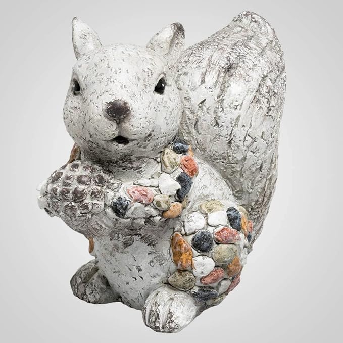 Polystone Pebble-Stone Squirrel Figurine, 6-inch Length, Outdoor Decoration