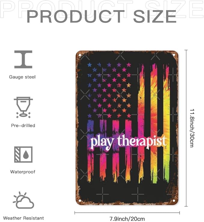 Vintage Tin Signs Play Therapist US Flag Play Therapys for Room,Patio,Office,Yard & More Retro Metal Wall Decor,8x12 Inch Funny Quotes & Gothic Designs