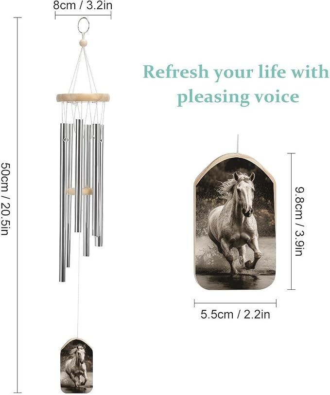 Large Aluminium Wind Chimes 20.5" Inches Horse Running by The Water Wind Chimes for Outside Memorial Wind Chimes Sympathy Wind Chime for Outdoor Garden Patio Decoration
